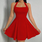 BXOXO All Seasons Women's Dresses Fashion Halter Square Neck Pleated A-Line Mini Elegant Dress New Year Valentine's Day Gift